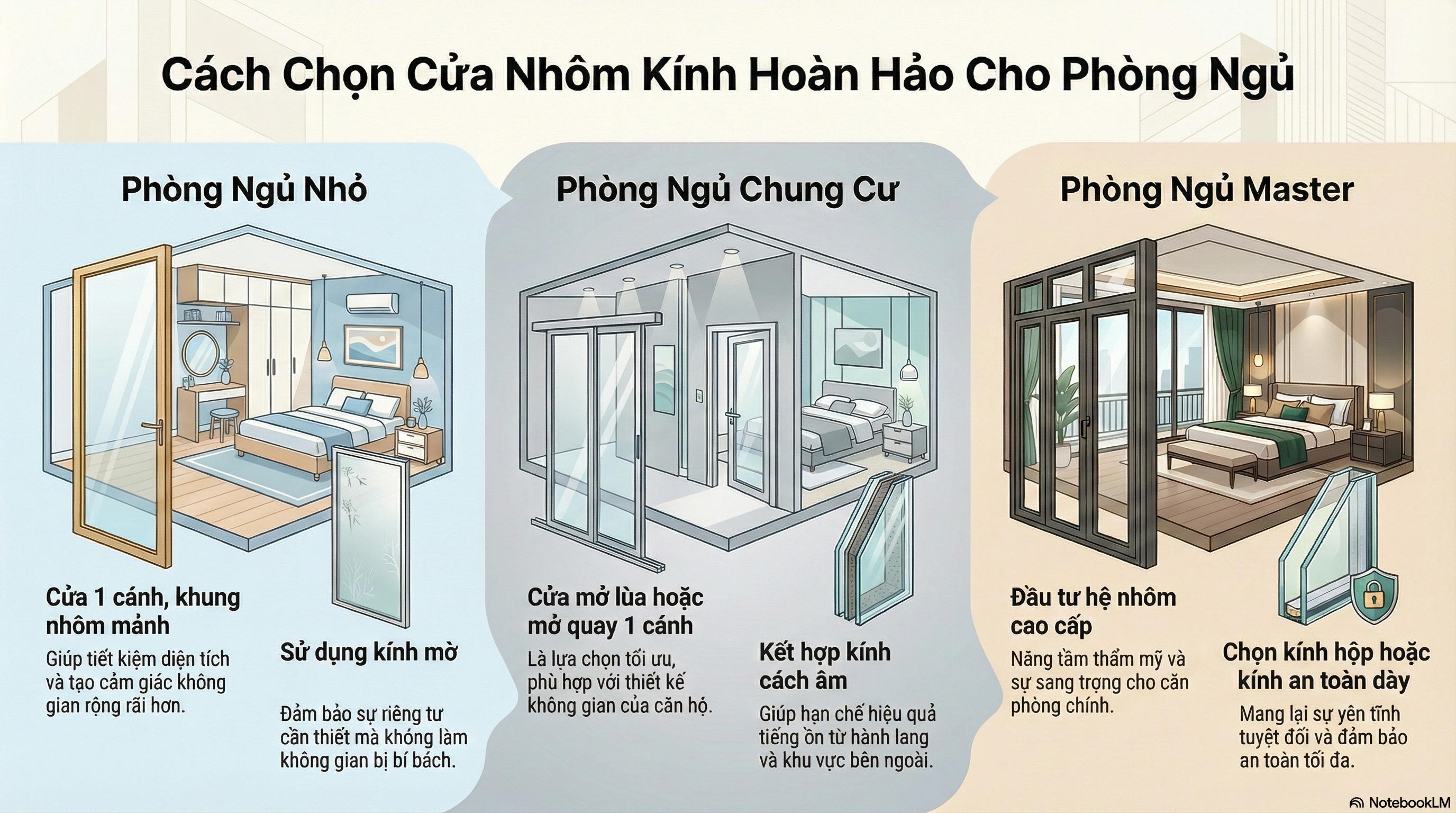 Cách chọn cửa nhôm kính phù hợp với phòng ngủ